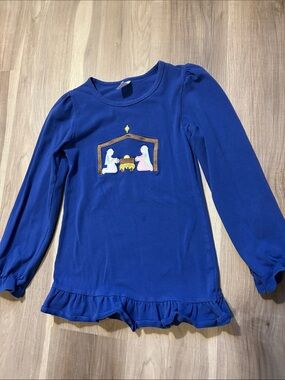 Girls' Nativity Top Royal Blue Long-Sleeve size 10